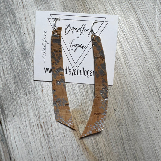 Natural Cork with Silver Snake Print Earring Collection - Large Size