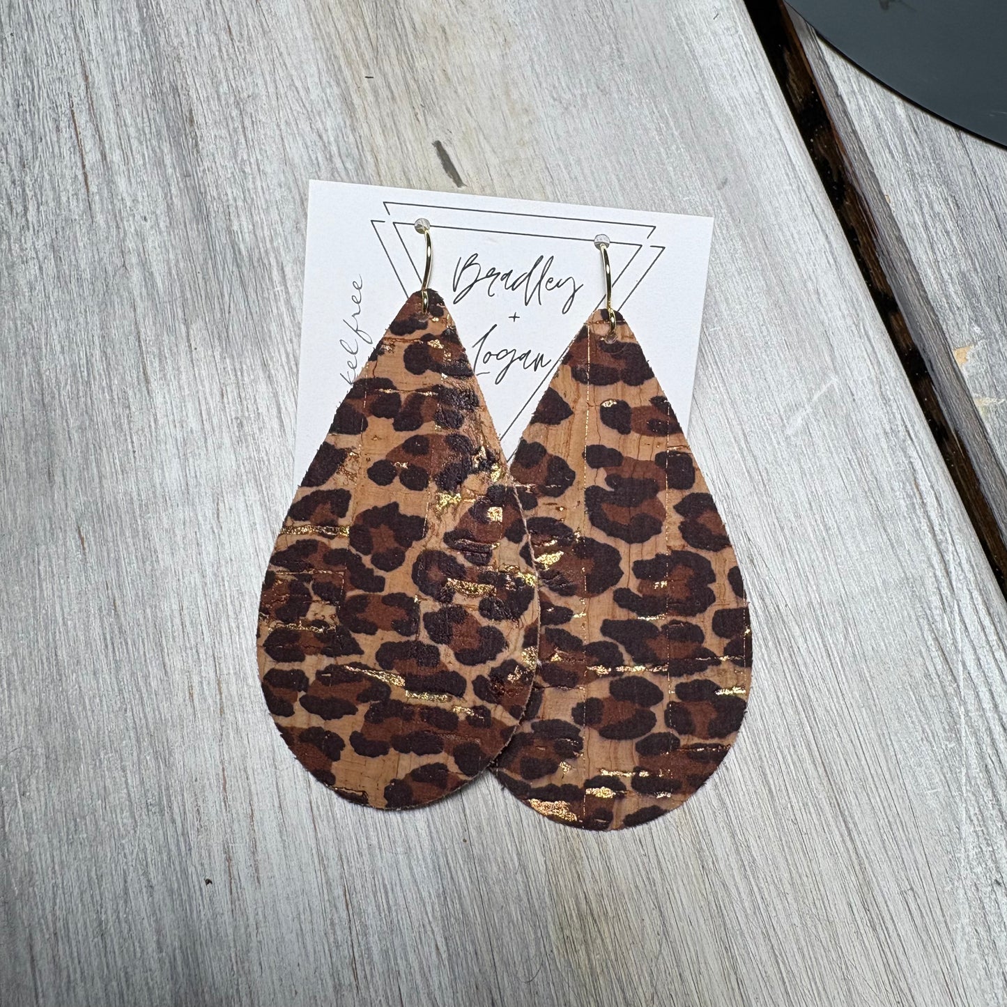 Small Print Leopard with Gold Flake Cork Earring Collection - Large Size