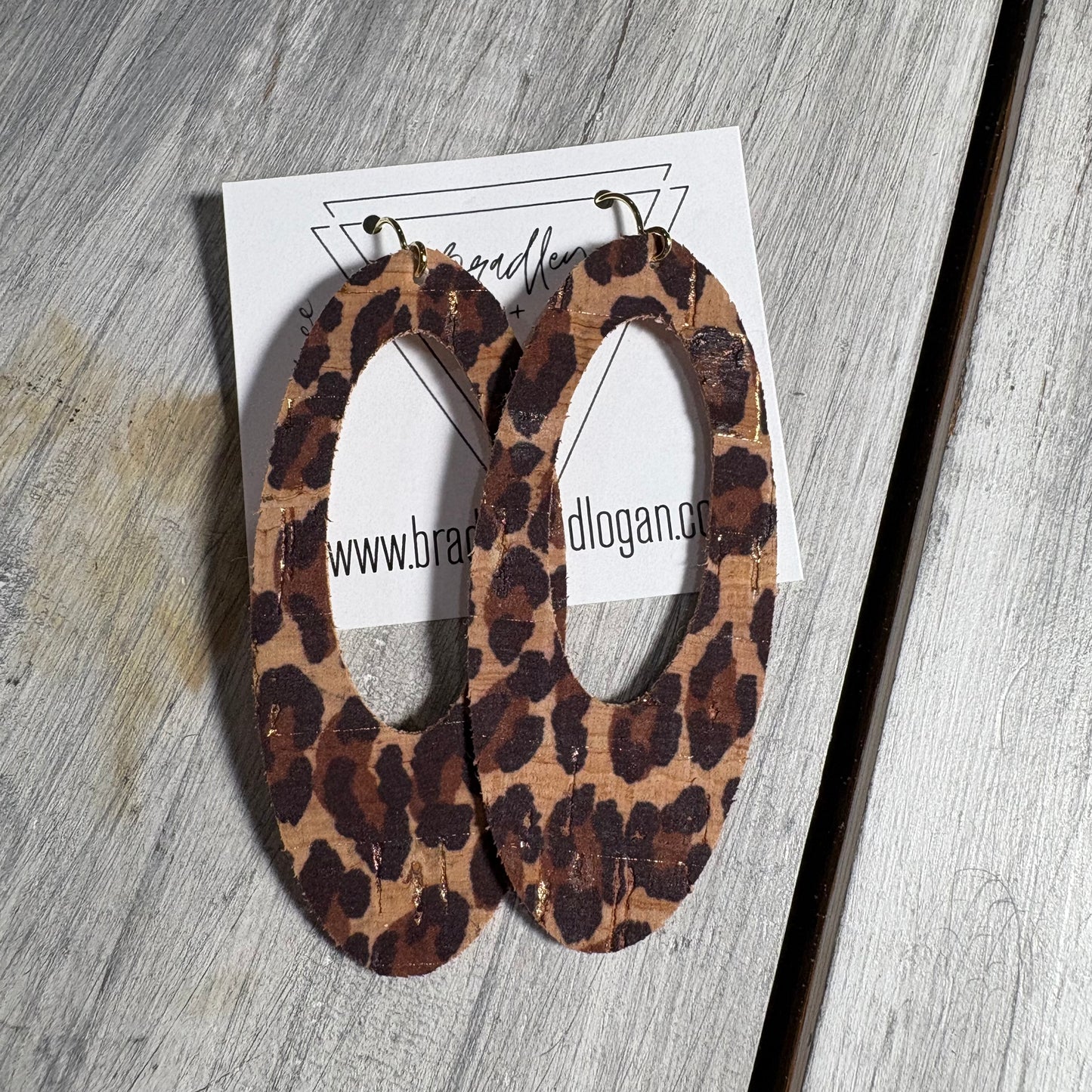 Small Print Leopard with Gold Flake Cork Earring Collection - Large Size