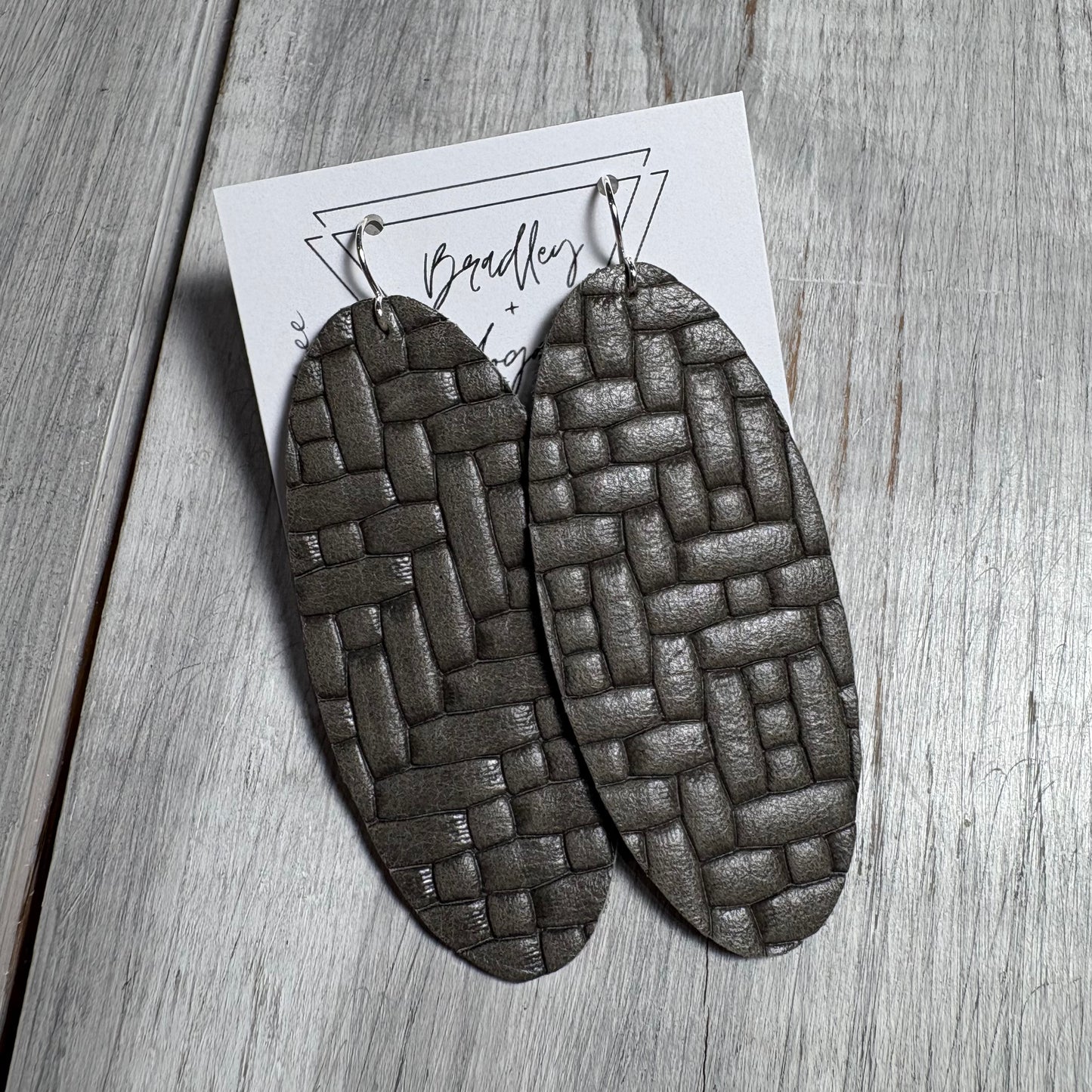 Gray Woven Leather Earring Collection - Large Size