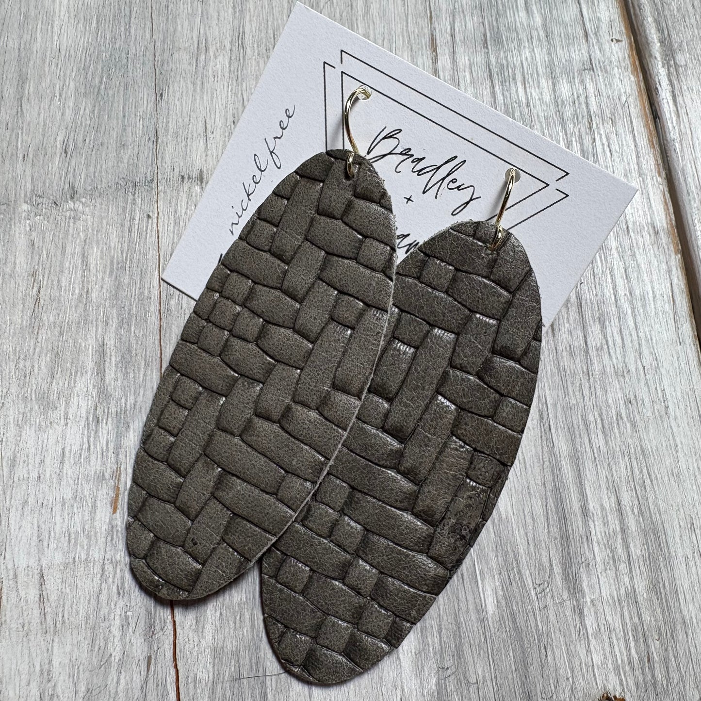 Gray Woven Leather Earring Collection - Large Size