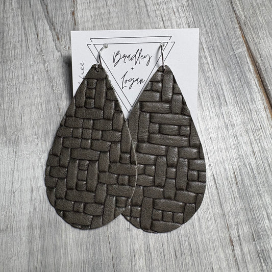 Gray Woven Leather Earring Collection - Large Size