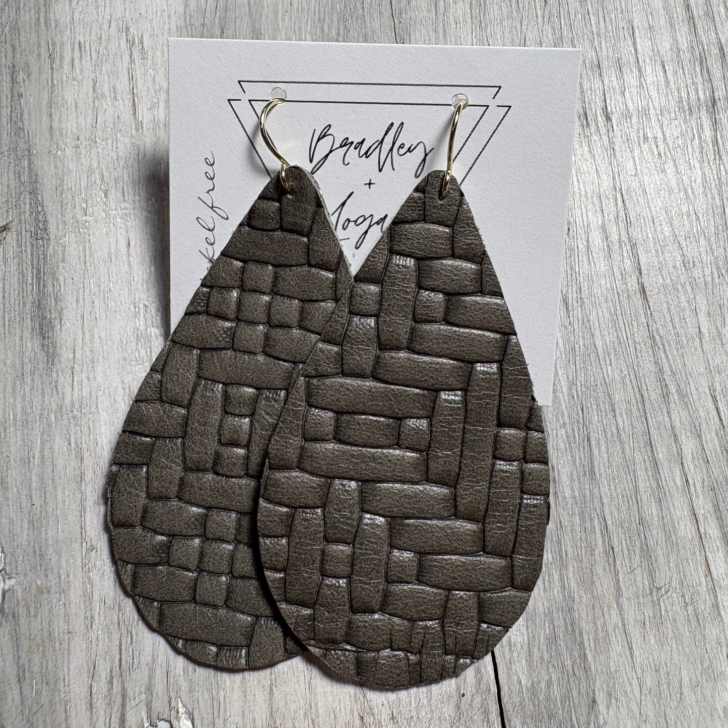 Gray Woven Leather Earring Collection - Large Size