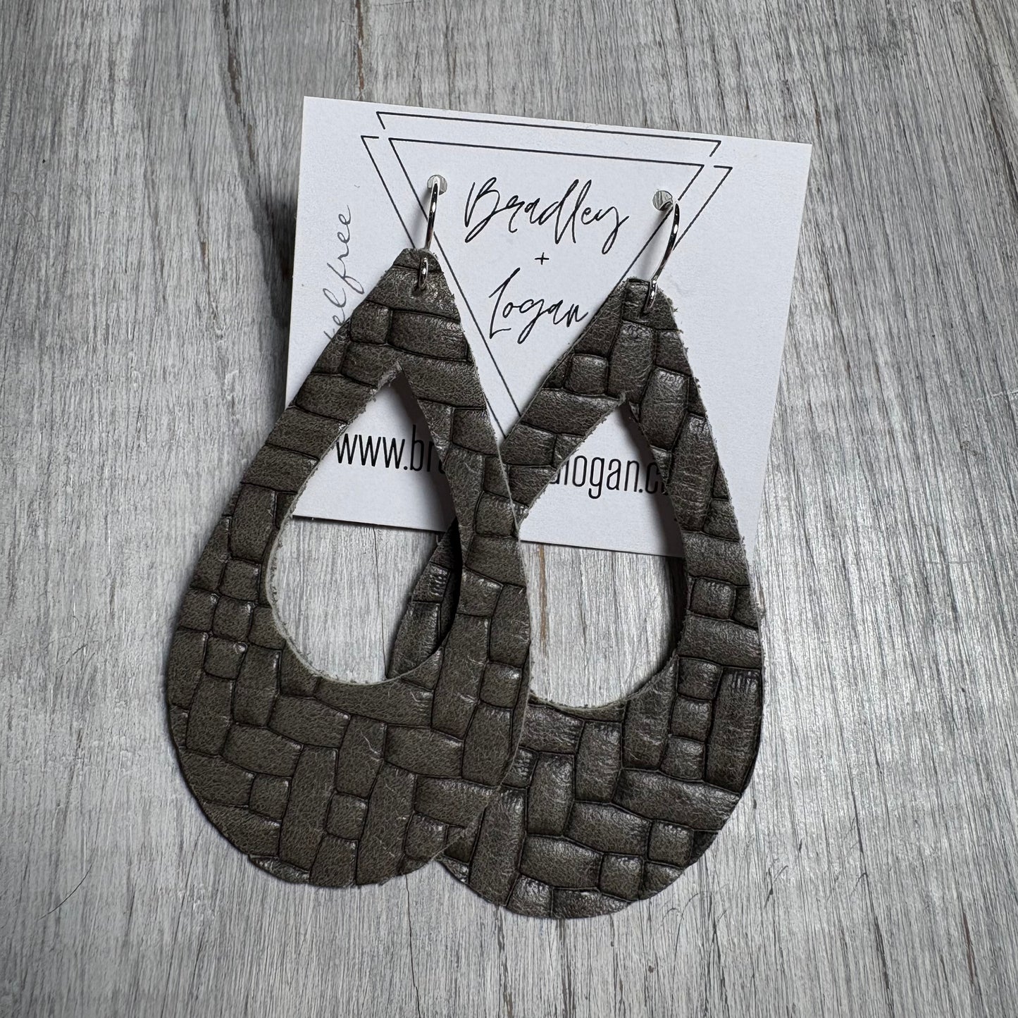 Gray Woven Leather Earring Collection - Large Size