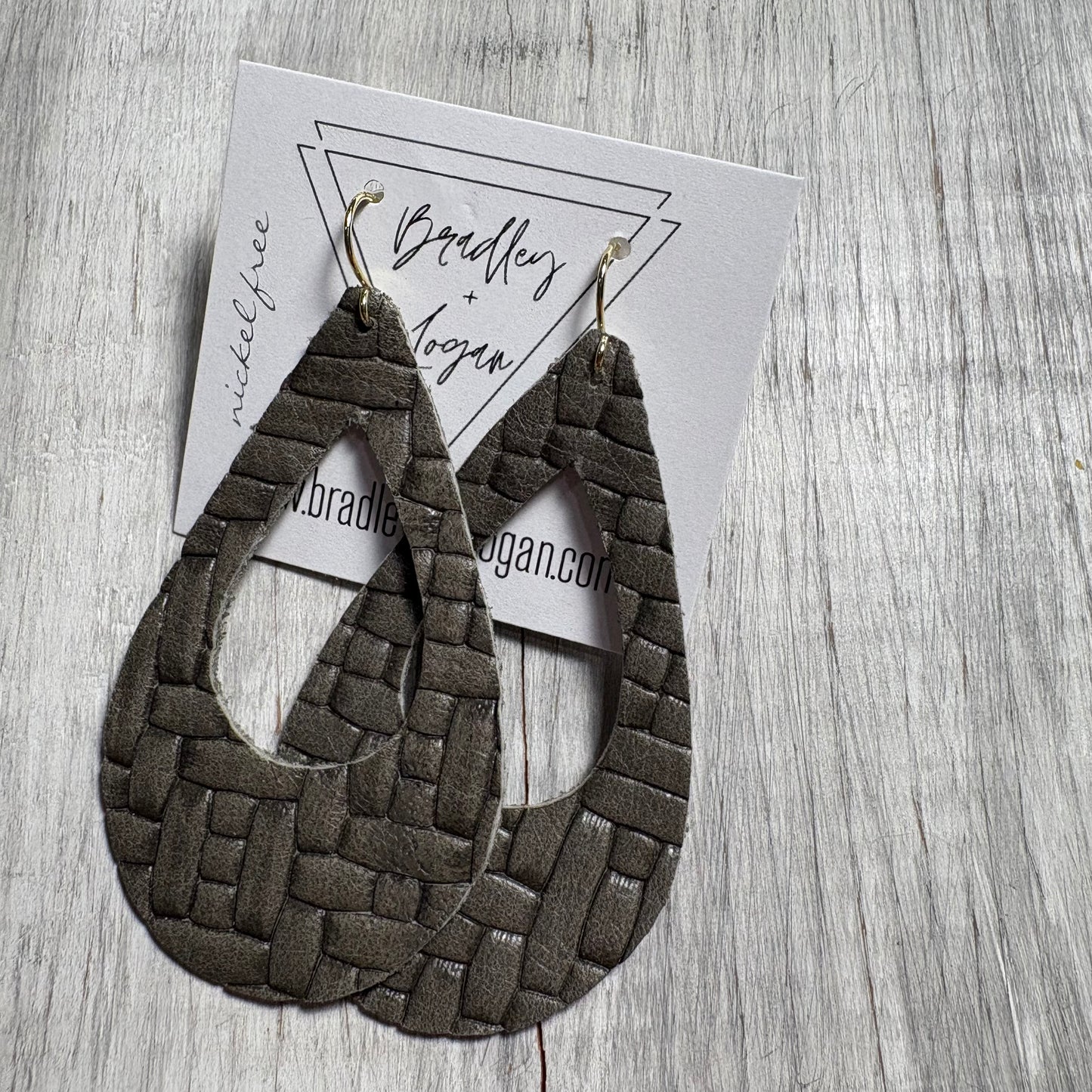 Gray Woven Leather Earring Collection - Large Size
