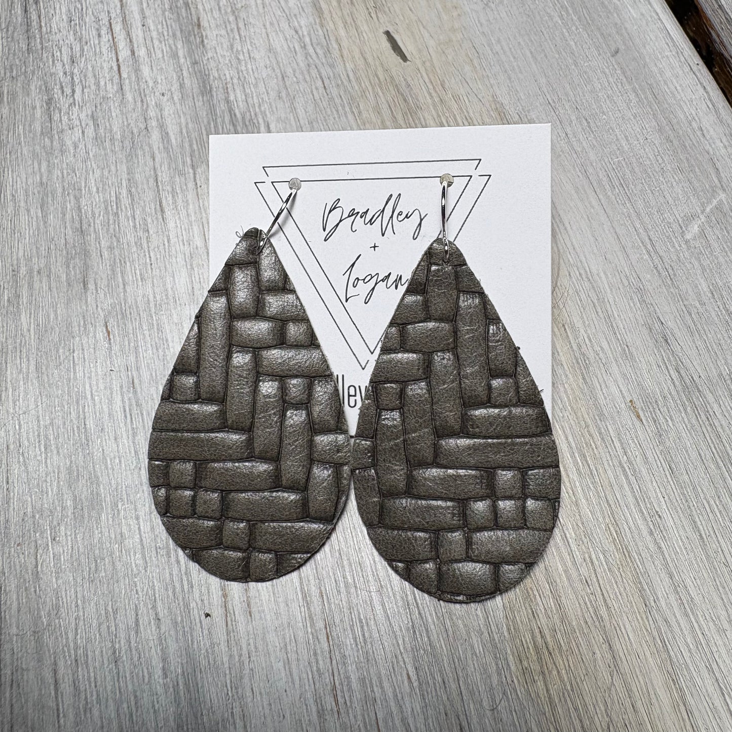 Gray Woven Leather Earring Collection - Small Size