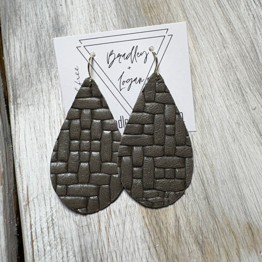 Gray Woven Leather Earring Collection - Small Size