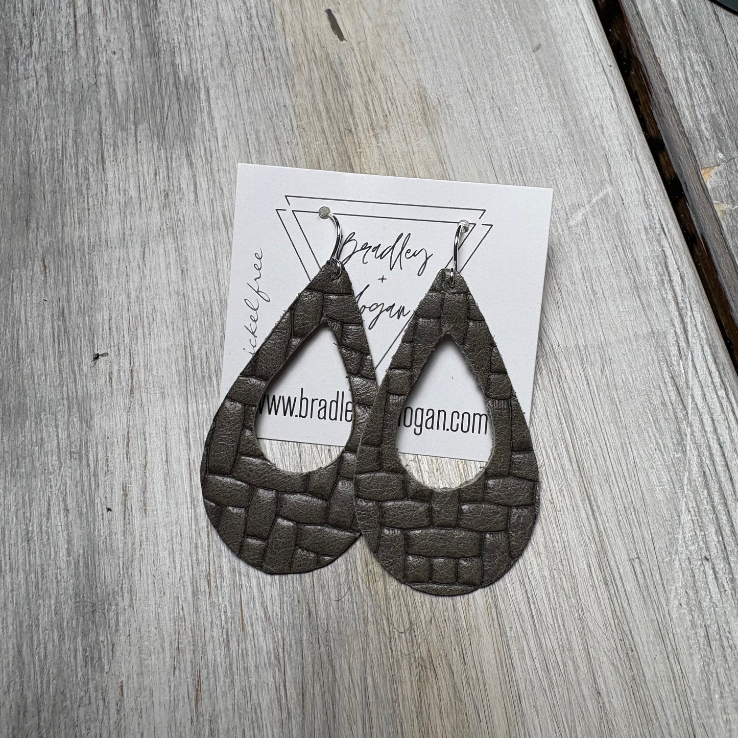 Gray Woven Leather Earring Collection - Small Size