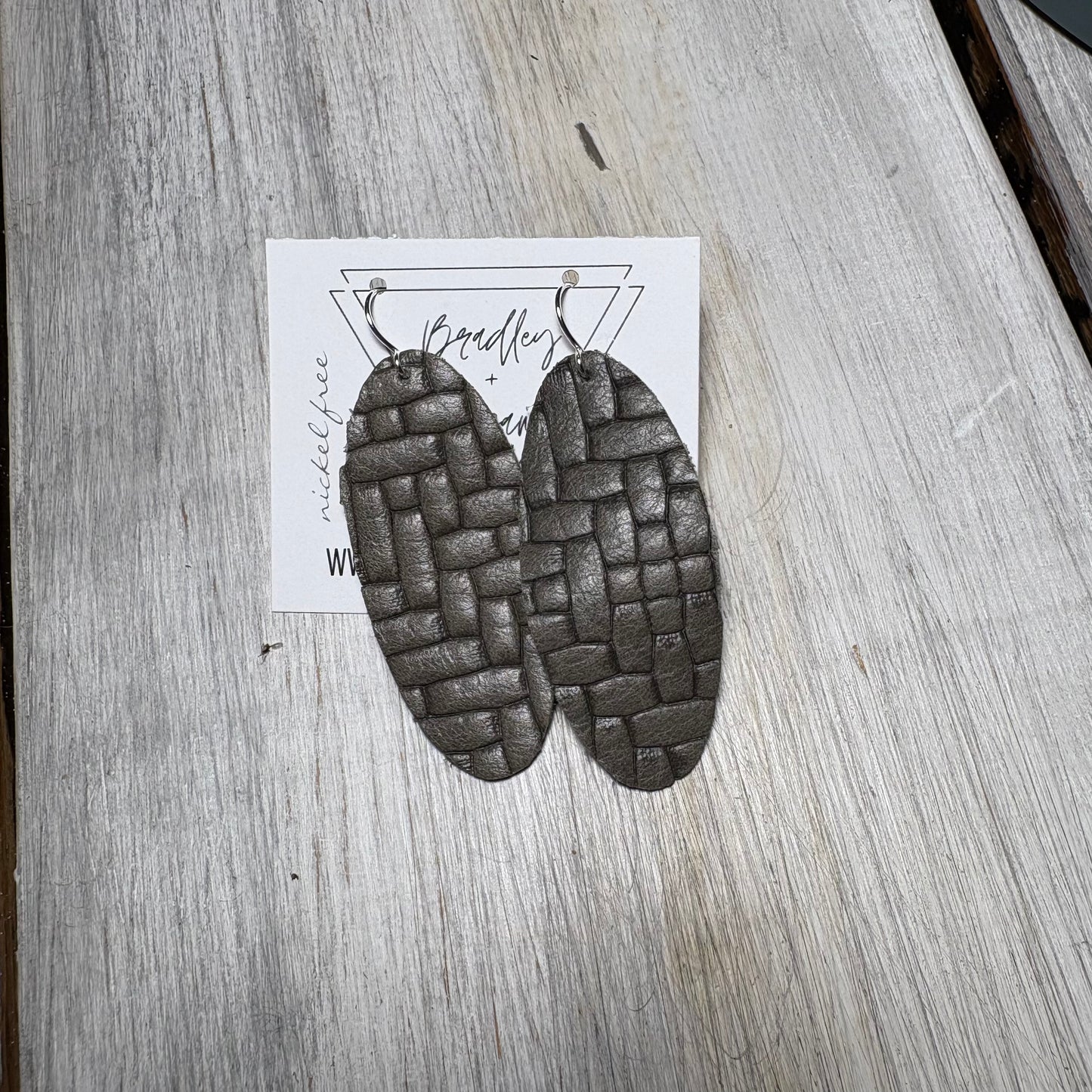Gray Woven Leather Earring Collection - Small Size