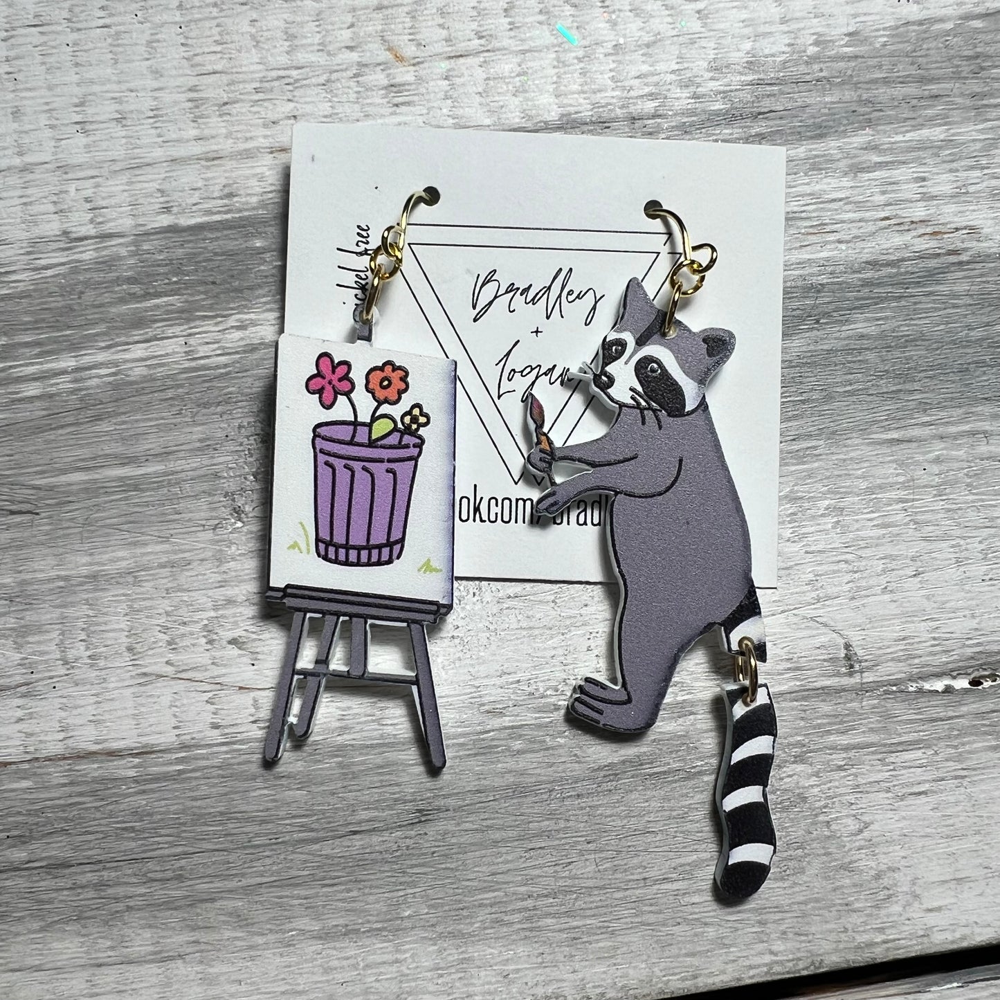 Painting Raccoon Earrings