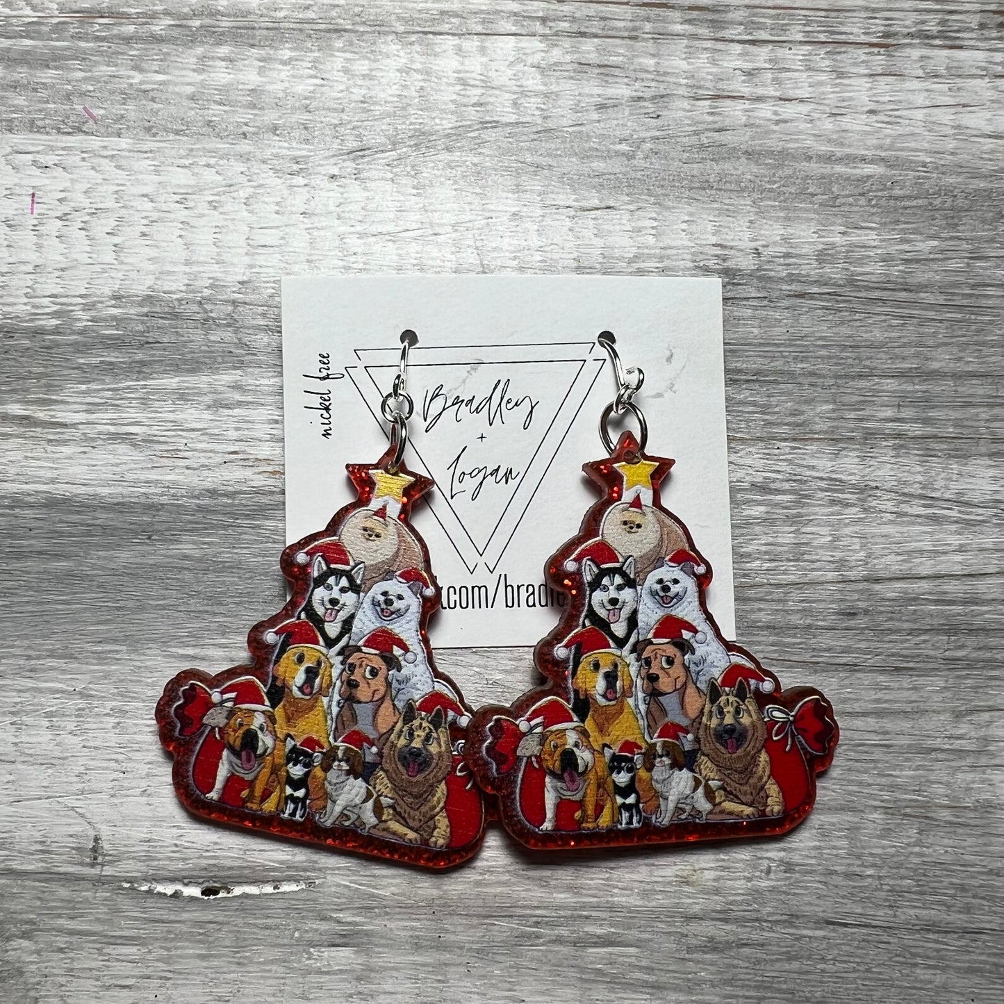 Dog Pile Christmas Tree Earrings