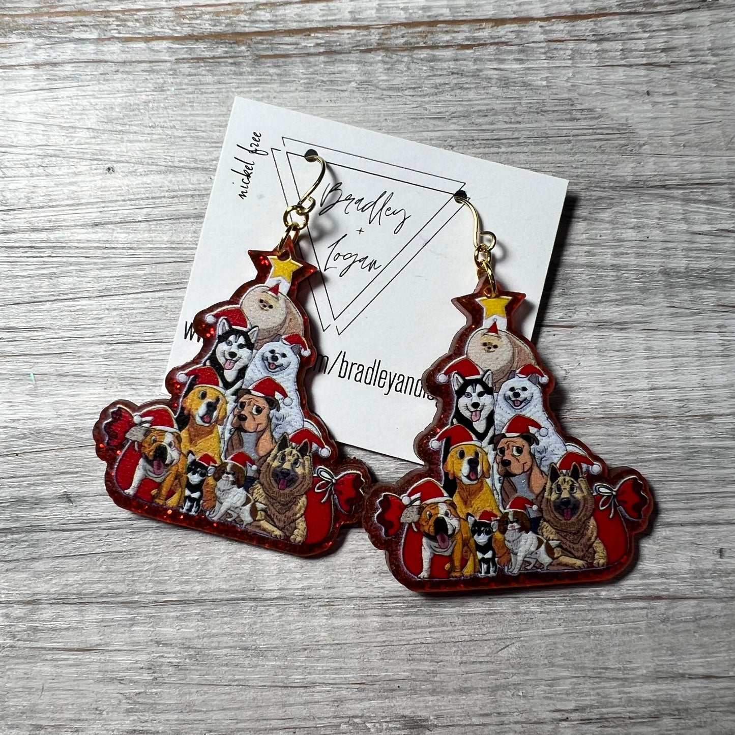 Dog Pile Christmas Tree Earrings