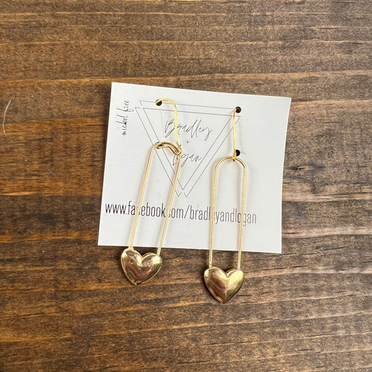 Glistening Gold Heart Oblong Earrings