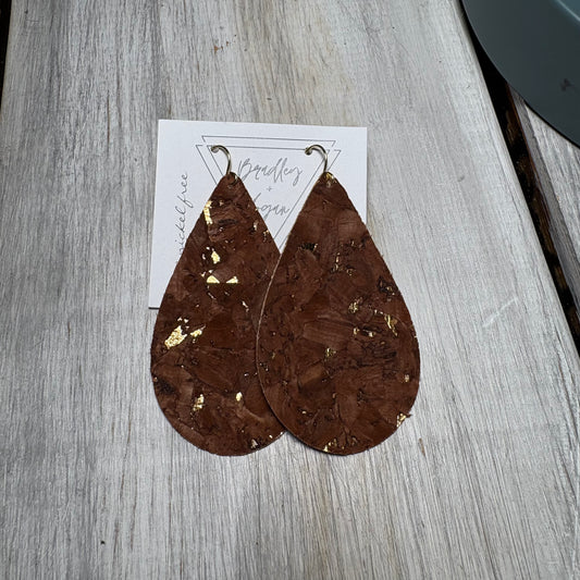Mocha Cork with Gold Flake Earring Collection - Large Size