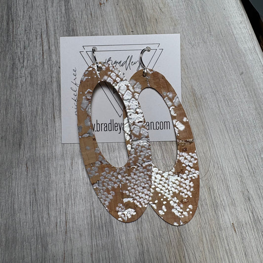 Natural Cork with Silver Snake Print Earring Collection - Large Size
