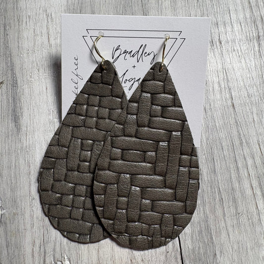 Gray Woven Leather Earring Collection - Large Size