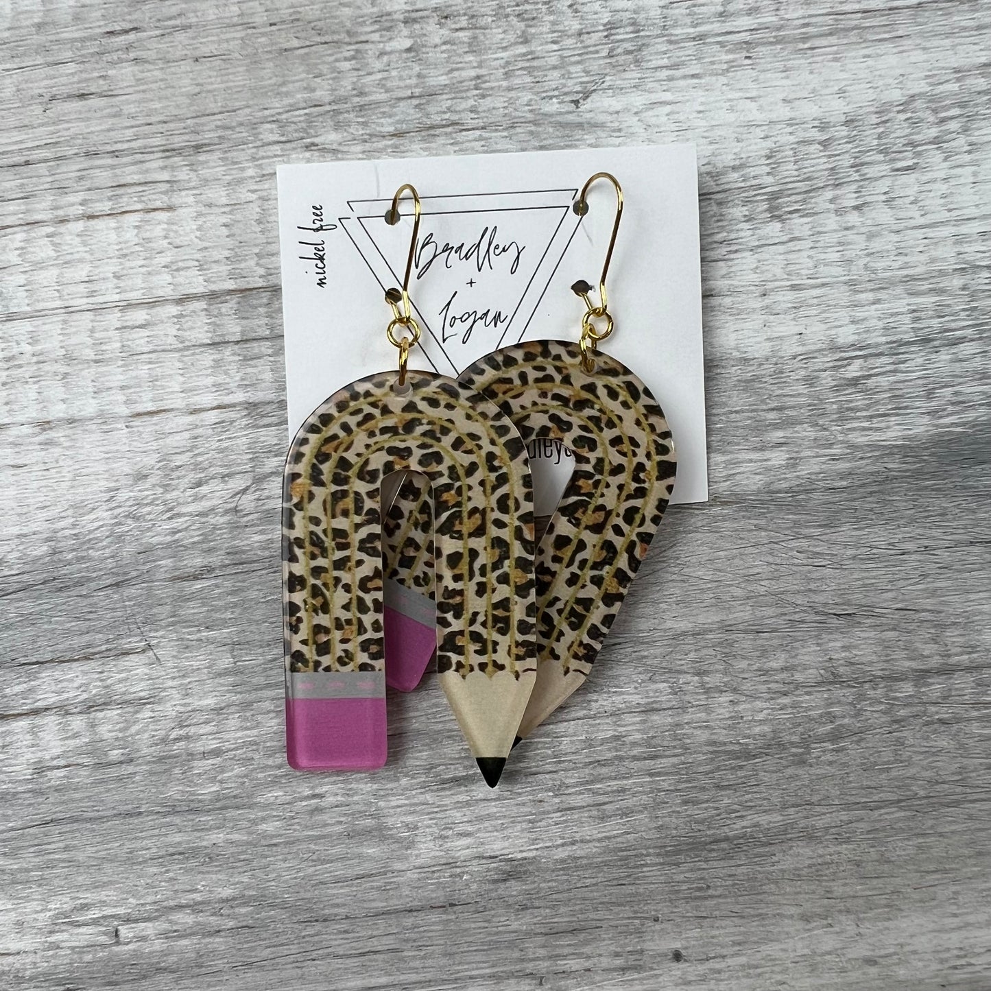 Bent Pencil Earrings - Leopard