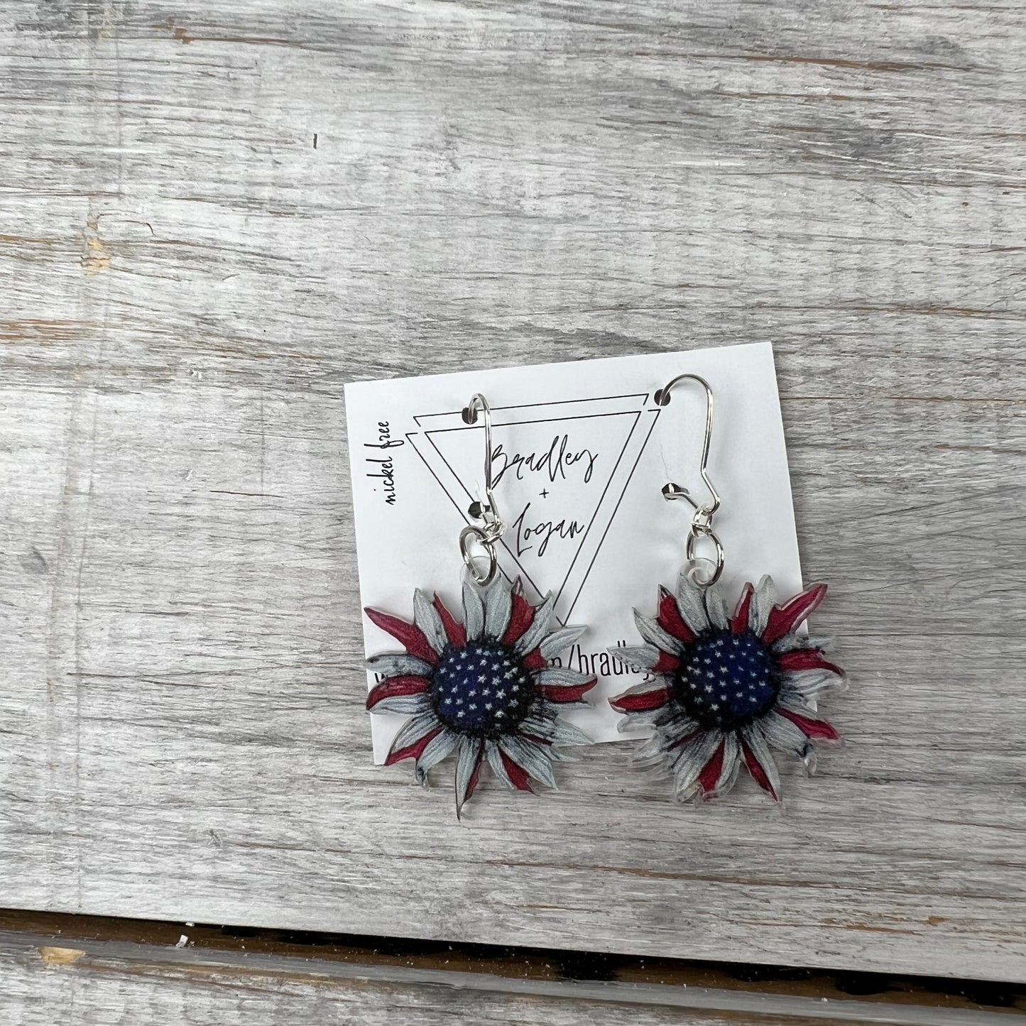 Red White + Blue Sunflower Earrings