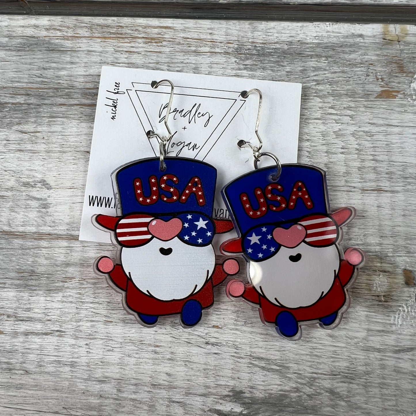 Red White + Blue USA Gnome Earrings