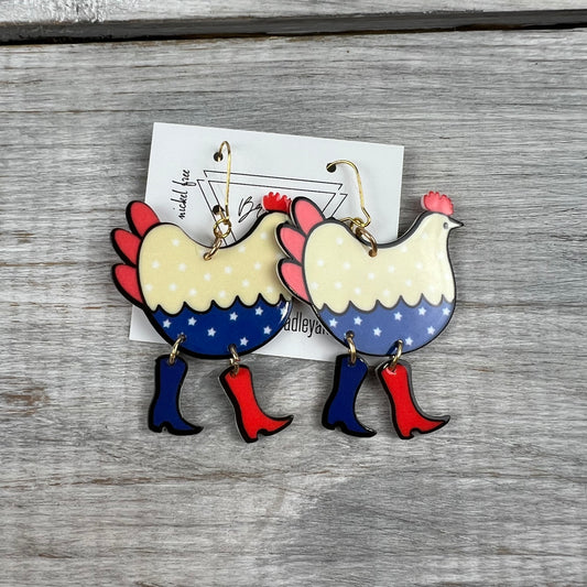 Red White + Blue Chicken Earrings