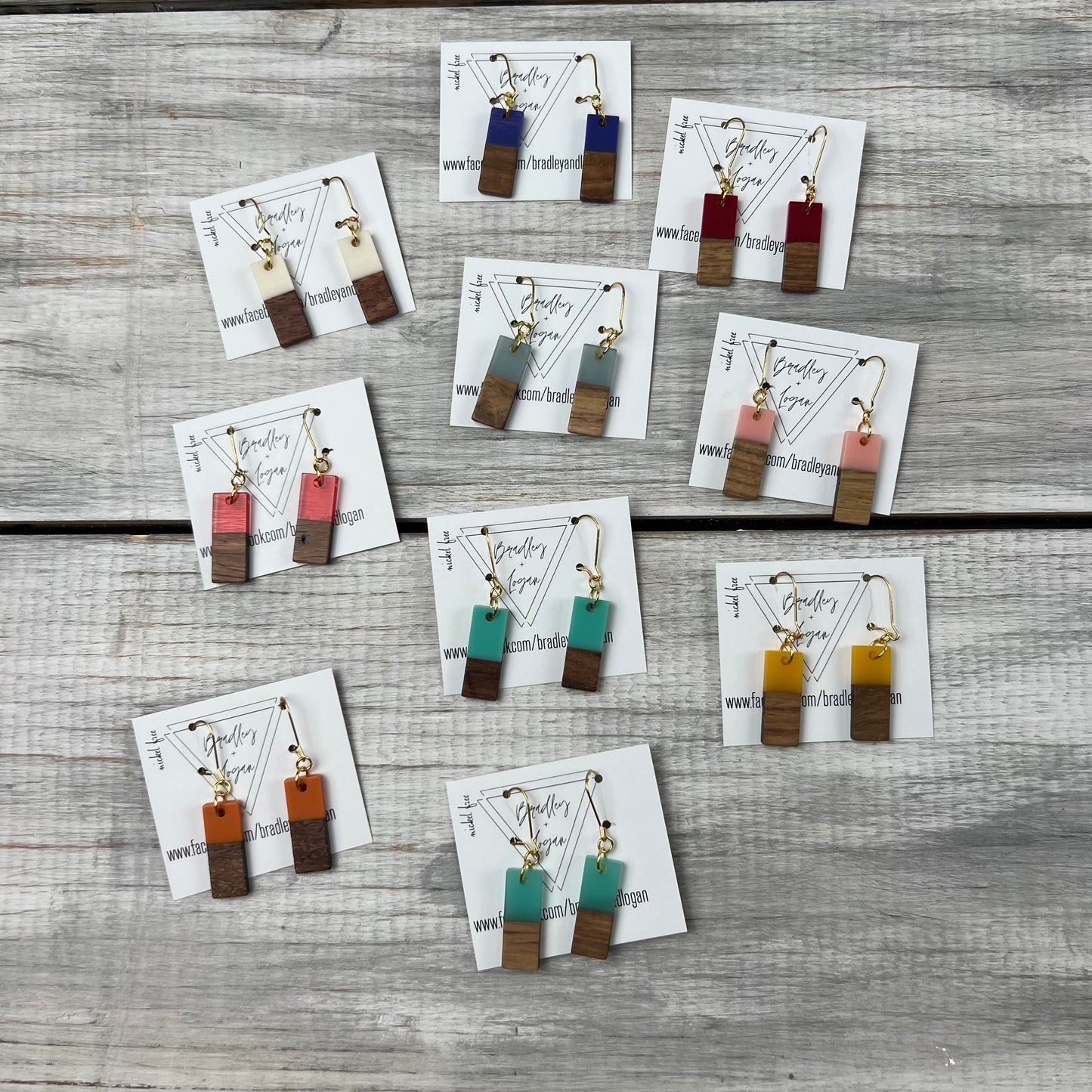 Mini Colorful Rectangle Wooden Earrings